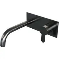 Brauer Edition Inbouw Wastafelkraan - Gebogen Uitloop - Achterplaat - Hendel 4 Rechts - Geborsteld Gunmetal PVD - Messing - Kranen, Wastafelkranen,