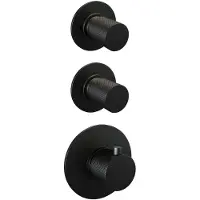 Brauer Black Carving thermostatische inbouw regendouche SET 20 met 30 cm douchekop en rechte muurarm en 3-standen handdouche en doucheslang en geïntegreerde glijstang mat zwart