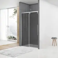 Van Rijn Nisdeur st06 schuifdeur met vaste wand rookglas 140x200 cm 8 mm soft close chroom