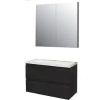 Boss & Wessing Badkamermeubel bws pepper wastafel acryl incl spiegelkast 2 deurs met kraangat 80x55x46 cm antraciet
