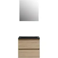 Boss & Wessing Badkamermeubel bws pepper wastafel acryl mat zwart incl spiegelkast zonder kraangat 60x55x46 cm eiken