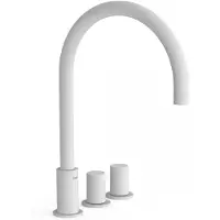 Tres Wastafelmengkraan Study Exclusive 3-Gats Kraan Links met Draaiknoppen Uitloop Gebogen 21,5 cm Rond Mat Wit