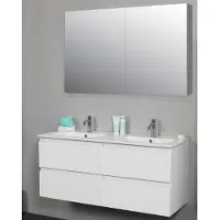 Boss & Wessing Badkamermeubel bws pepper wastafel porselein 2 kraangaten spiegelkast 120x55x46 cm wit