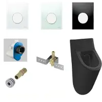Salenzi Urinoir set hung achterinlaat mat zwart met tece loop drukplaat glas