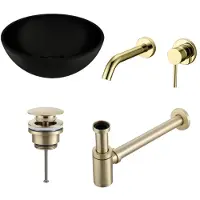 Boss & Wessing Waskomset bws rond 26x12 cm keramiek mat zwart /goud