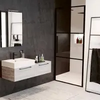 Riho Douchedeur met Klapdeur Grid 90x200 cm 6 mm Helderglas Zwarte Profielen