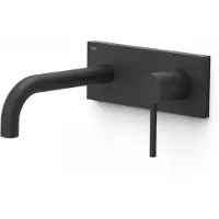 Tres Wastafelmengkraan inbouw study exclusive met afdekplaat gebogen uitloop 18 cm en hendel mat zwart