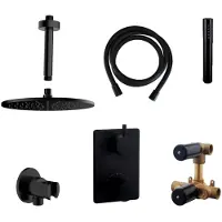 Boss & Wessing Thermostatisch inbouwdoucheset bws plafonduitloop rond 30 cm mat zwart