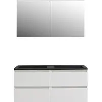 Boss & Wessing Badkamermeubel bws pepper wastafel acryl mat zwart incl spiegelkast 2 deurs met 2 krgtn 120x55x46 cm wit