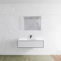 Mondiaz Badkamermeubelset LAGOM 110 cm met Gecentreerde Wastafel Solid Surface Met 1 Kraangat Mat Wit (1 lade)