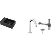 Boss & Wessing FonteinPack Houston MAT ZWART Links 37x23 cm Chroom (Keuze uit 20 kranen)