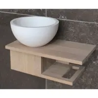 Luca Fonteintafel massief eiken met opzetkom 40x22 cm glans of mat wit
