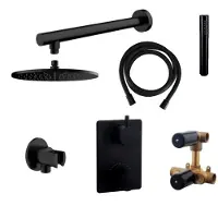 Boss & Wessing Thermostatisch Inbouwdoucheset BWS Muuruitloop Rond 30 cm Mat Zwart