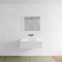 Mondiaz Badkamermeubelset LAGOM 90 cm Gecentreerde Waskom Solid Surface Zonder Kraangaten Mat Wit (1 lade)