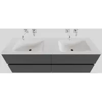 Boss & Wessing Badkamermeubel solid surface bws oslo 200x46 cm mat antraciet wasbak dubbel