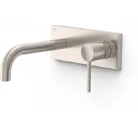 Tres Wastafelmengkraan inbouw study exclusive met afdekplaat gebogen uitloop 18 cm en hendel rvs