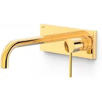 Tres Wastafelmengkraan Inbouw Study Exclusive met Afdekplaat Gebogen Uitloop 18 cm en Hendel Goud