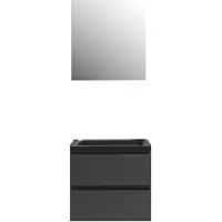Boss & Wessing Badkamermeubel bws pepper wastafel acryl mat zwart incl spiegelkast met kraangat 60x55x46 cm antraciet