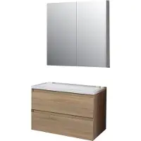 Boss & Wessing Badkamermeubel bws pepper wastafel acryl incl spiegelkast 2 deurs zonder kraangat 80x55x46 cm eiken