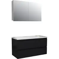 Boss & Wessing Badkamermeubel bws pepper wastafel acryl incl spiegelkast 2 deurs met 1 krg 100x55x46 cm mat zwart