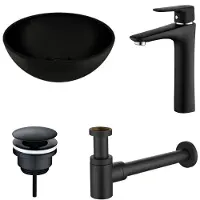 Boss & Wessing Waskomset BWS Rond 26x12 cm Keramiek Mat Zwart (inclusief kraan, afvoer en sifon)