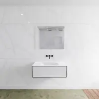 Mondiaz Badkamermeubelset LAGOM 90 cm met Gecentreerde Wastafel Solid Surface Zonder Kraangaten Mat Wit (1 lade)