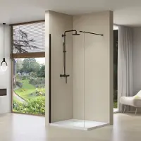 Van Rijn Inloopdouche ST01 100x200 cm Helder Glas 8 mm Met Stabilisatiestang Mat Zwart