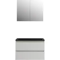 Boss & Wessing Badkamermeubel bws pepper wastafel acryl mat zwart incl spiegelkast 2 deurs met kraangat 80x55x46 cm wit