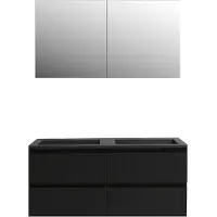 Boss & Wessing Badkamermeubel bws pepper wastafel acryl mat zwart incl spiegelkast 2 deurs met 2 krgtn 120x55x46 cm mat zwart