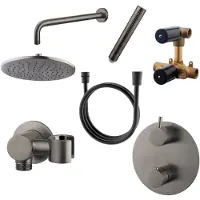 Boss & Wessing inbouw regendouche set cemal rond muuruitloop gunmetal pvd coating