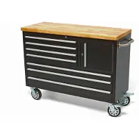 HBM verrijdbare gereedschapswagen, werkbank met houten werkblad 122 cm, zwart
