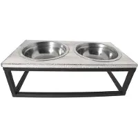 Clayre & Eef Voerbak Hond 2x200 ml Bruin Ijzer Rechthoek Voerbak Kat Bruin Voerbak Kat