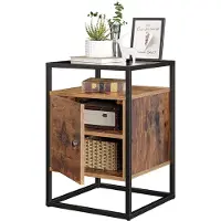 Acaza Nachtkastje - uit hout en gehard glas - met kast - industriële stijl - vintage bruin