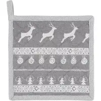Clayre & Eef Pannenlap 20x20 cm Grijs Wit Katoen Vierkant Kerst Afgiet Pannenlap Grijs Afgiet Pannenlap