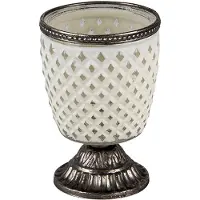 Clayre & Eef Theelichthouder Ø 9x13 cm Wit Glas Metaal Rond Waxinelichthouder Wit Waxinelichthouder