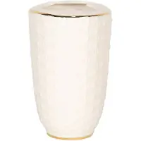 Clayre & Eef Tandenborstelhouder 7*12 cm Wit, Goudkleurig Keramiek