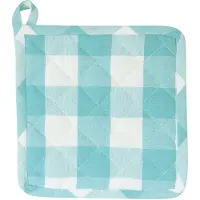 Clayre & Eef Pannenlap 20x20 Cm Turquoise Katoen Vierkant Ruit Afgiet Pannenlap Afgiethulp Pannenlap Blauw Afgiet