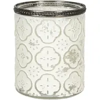 Clayre & Eef Theelichthouder Ø 9x11 cm Wit Glas Rond Waxinelichthouder Wit Waxinelichthouder