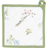 Clayre & Eef Pannenlap 20x20 cm Wit Groen Katoen Vierkant Bloemen Afgiet Pannenlap Wit Afgiet Pannenlap