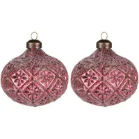 Clayre & Eef Kerstbal Set van 2 Ø 10 cm Rood Glas Kerstboomversiering Rood Kerstboomversiering
