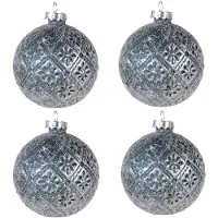 Clayre & Eef Kerstbal Set van 4 Ø 8 cm Blauw Glas Kerstdecoratie Blauw Kerstdecoratie