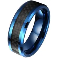 Mendes Wolfraam heren ring Carbon Fiber Blauw Zwart 8mm-17mm