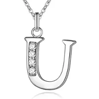 LGT JWLS Zilverkleurige Letter U Dames Ketting met Zirkonia