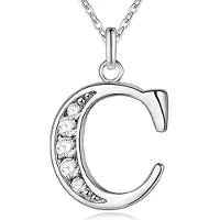 LGT JWLS Zilverkleurige Letter C Dames Ketting met Zirkonia