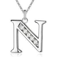 LGT JWLS Zilverkleurige Letter N Dames Ketting met Zirkonia