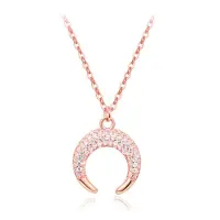 LGT JWLS Rose kleurige Edelstaal Dames Ketting met Maan Zirkonia Hanger