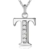 LGT JWLS Zilverkleurige Letter T Dames Ketting met Zirkonia