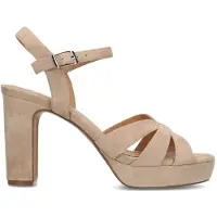 Manfield Beige suède sandalen met hak | Maat 38