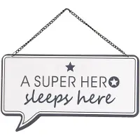 Clayre & Eef Tekstbord 24x14 cm Wit Metaal Rechthoek Seper Hero Wandbord Wit Wandbord