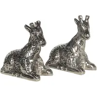 Clayre & Eef Peper en zout Stel Set van 2 Giraf 7x4x9 cm Zilverkleurig Aluminium Zout en Peper Strooiset Zilverkleurig